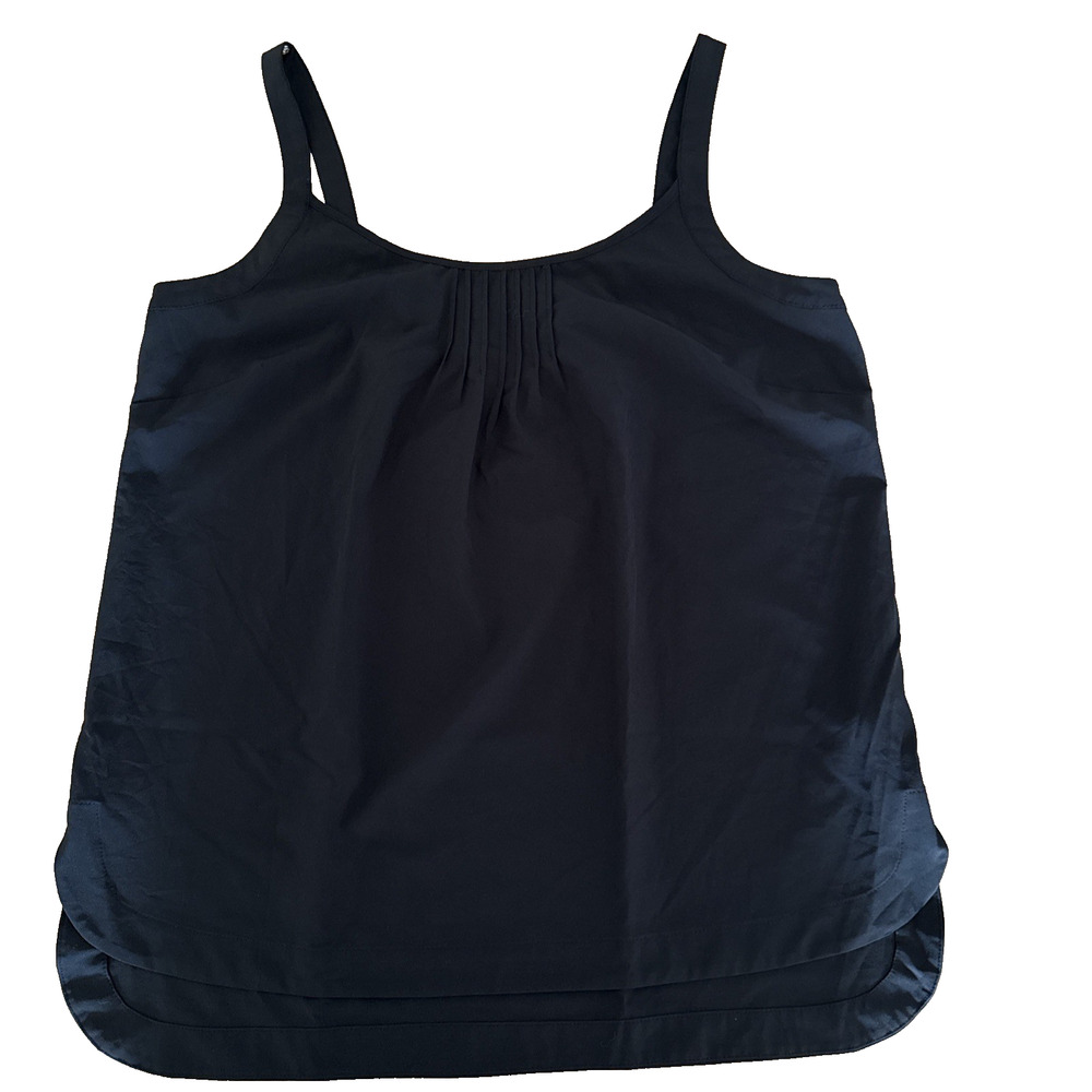 Lands' End Black Pleat Neck Tank Top, Bra snap Women's Size 10